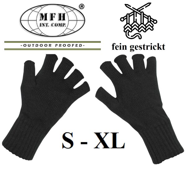 Feinstrick – Handschuhe ohne Finger - schwarz - Bikerhandschuhe - 100 % Polyacryl