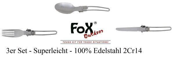 3er Wanderset - Messer Gabel Löffel - Klappbar - 2Cr14 Edelstahl - Superleicht