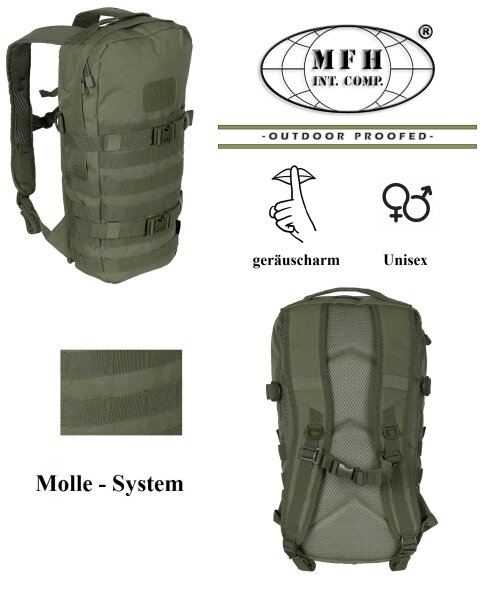 Daypack - Kleiner 15 Liter Rucksack - Mollesystem - Superleicht - Oliv