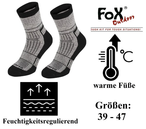 Thermosocken - "Alaska" - Feuchtigkeitsreguliered - Wandersocken - Grau / Schwarz