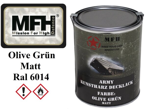 MFH Outdoorlack - Armylack - Kunstharz Decklack - Oliv Grün - Matt - RAL6014 - ca. 1 Liter Dose