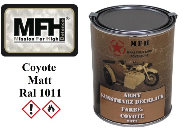 MFH Outdoorlack - Armylack - Kunstharz Decklack - Coyote Tan - Matt - RAL1011- ca. 1 Liter Dose