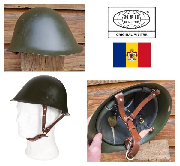 Original Militär Stahlhelm – M73 - mit Futter und Kinnriemen aus Leder - Rumänische Armee - Top Zustand