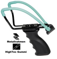 Steinschleuder / Zwille "Deluxe" - stabiler Metallrahmen - HighTec Gummiband - ergonomisch geformter Griff