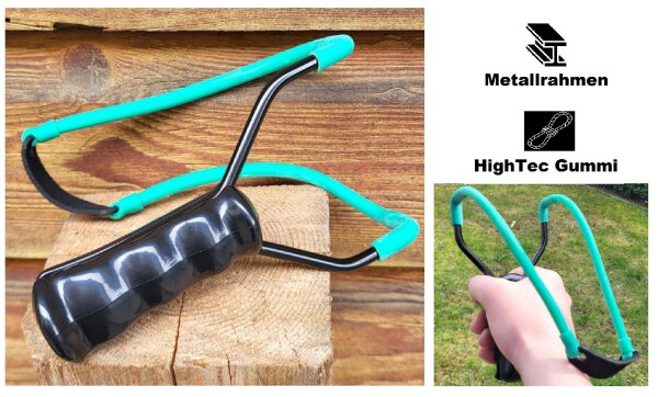 Steinschleuder / Zwille "Fun" - stabiler Metallrahmen - HighTec Gummiband - ergonomisch geformter Griff