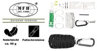 Survival Set "Parachute Cord" - Fallschirmleine, Angelset, Feuerstarter, Skalpell,... - Schwarz