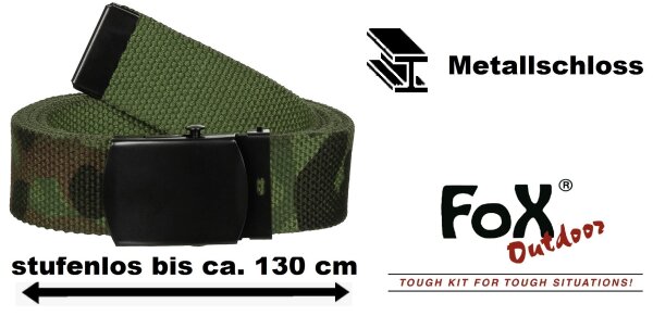 Gürtel - Flecktarn - ca. 3 cm breit - Metallschloss - Stufenlos Verstellbar bis 130 cm