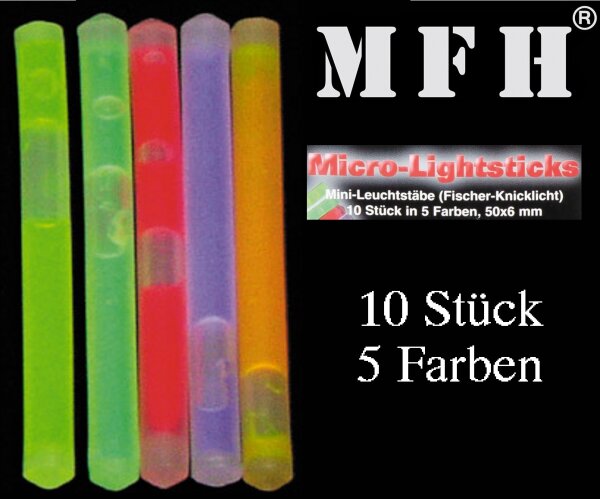 (Fischer-) Knicklicht Set - 10 Stück - 1-3h - 5 Farben / Set - ca. 5 x 0,6 cm