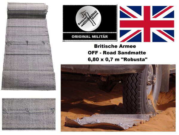 Britische Sandmatte "Robusta" - 6,80 m x 0,7 m - Anhfahrhilfe - Bergehilfe  - 30 Querstangen aus Federstahl - neuwertiger Zustand - Original Militär