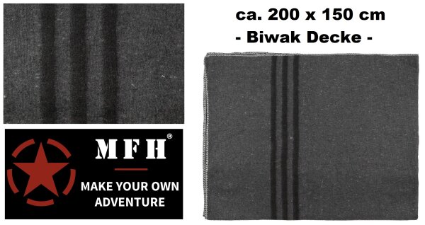 Biwak Decke - MFH® - Anthrazit - ca. 200 x 150 cm - 40 % Polyacryl, 30 % Polyester, 30 % Baumwolle