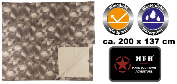 Abdeckplane - Mehrzweckplane - HDT-camo - MFH® - ca. 300 x 137 cm - Wind- / Wasserdicht - Metallösen - PE