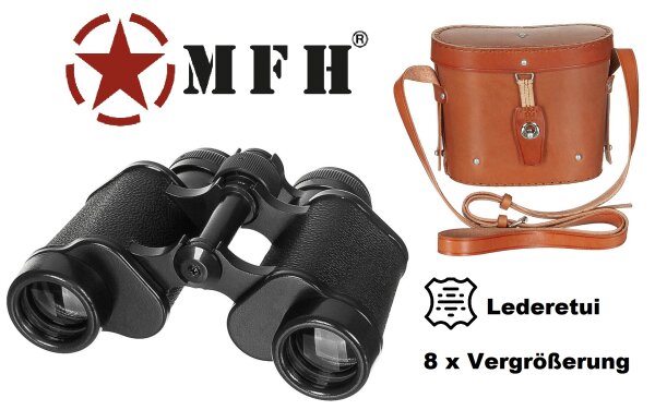 Fernglas MFH® - mit Lederbehälter - 8 x 30 - Schwarz - Sehfeld: 150 m auf 1000 m