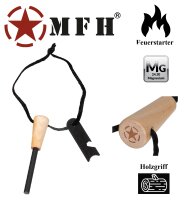 Feuerstarter - Zündstein "Essential" - Holzgriff mit Kordel - Feuerstahl mit Stahl - Schaber