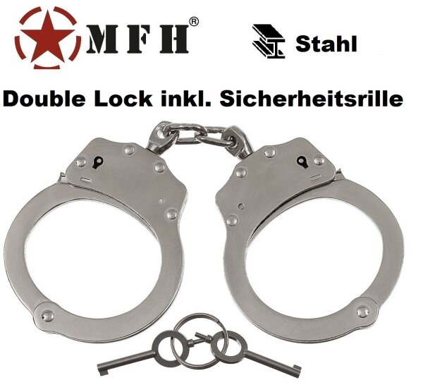 Stahl Handschellen - Handfesseln - mit Sicherheitsrille -  Zwischenkette und Drehlager - besonders stabil