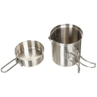 Kochgeschirr - Topf (1,25l) + Pfanne (300ml)  - 100 % Edelstahl - ca. 420 g -geruchs- und geschmacksneutral -  ineinander stapelbar