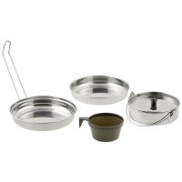 Kochgeschirr - 5 tlg.  - Topf + Tasse + Pfanne + Schüssel - 100 % Edelstahl - ca. 440 g - ineinander stapelbar