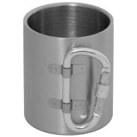 Tasse - Outdoorbecher - 100 % Edelstahl - ca. 300 ml - Doppelwandig - ca. 125 g - Karabiner - Klapphenkel - Isolierend