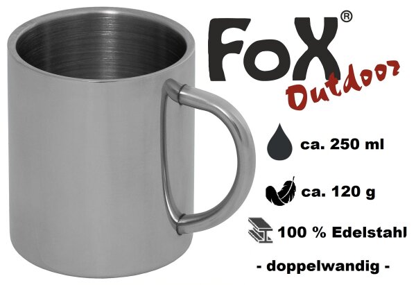 Tasse - Outdoorbecher - 100 % Edelstahl - ca. 250 ml - Doppelwandig -  ca. 120 g