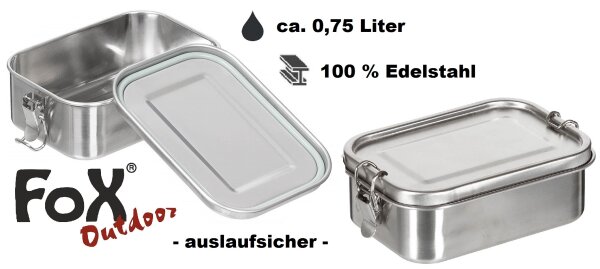 Lunchbox - Brotzeitdose - auslaufsicher - klein - ca. 0,7l - 100% Edelstahl - ca. 16 x 11,5 x 6 cm - Spülmaschinen geeignet