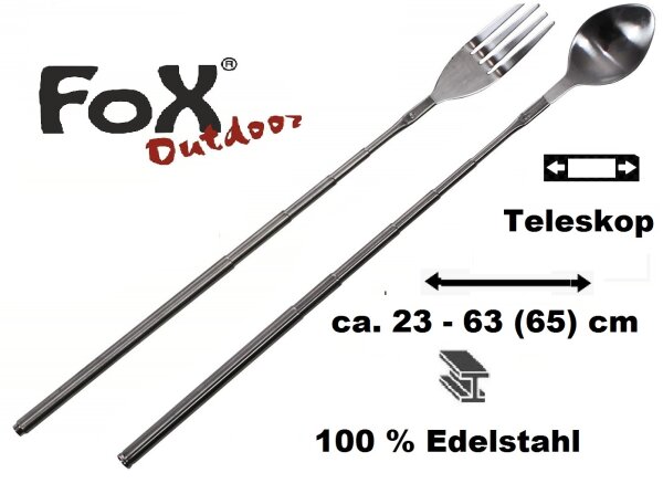 Teleskop - Besteck - Ausziehbar - 100 % Edelstahl - sehr leicht und widerstandsfähig - Gabel / Löffel