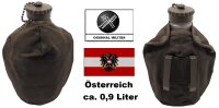 Österreichische Feldflasche - ca. 0,9 Liter - 100 % Aluminium - inkl. Nylon - Bezug Oliv - Original Militär