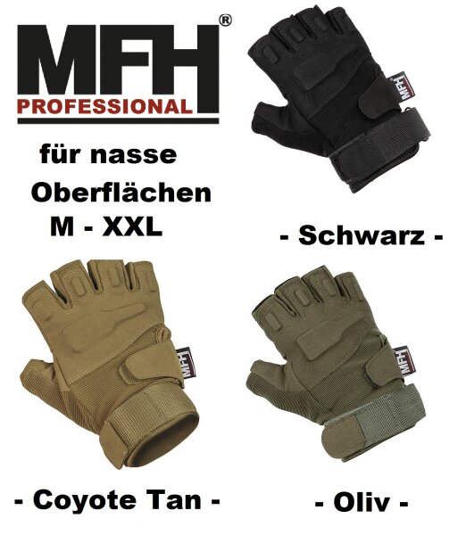 Tactical Handschuhe "Pro" - ohne Finger - exzellenter Halt auf nassen Oberflächen - Schnelltrocknend - Weitenverstellbar - M bis 2XL