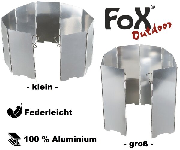 Windschutz - Spritzschutz - 100 % Aluminium -  Variable Lamellen -  für alle Arten von Outdoorkochern