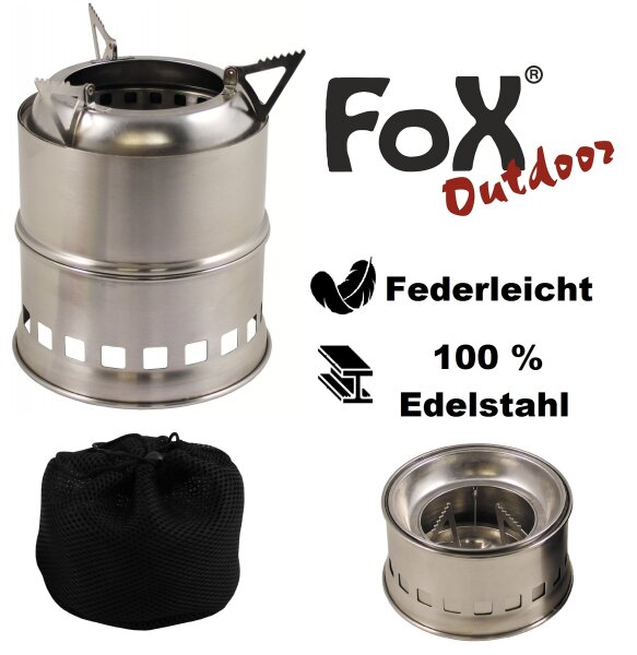 Outdoor - Ofen "Forest" - 100 % Edelstahl - geeignet für alle Festbrennstoffe - zerlegbar - kompakt verstaubar