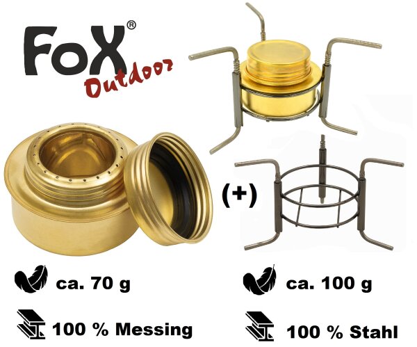 Sprituskocher - Dose aus Messing  + Dreibein aus Stahl