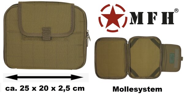 Tactical Tablet - Tasche "Molle" - Coyote Tan - beidseitig gepolstert - Verschlusslasche abnehmbar mit Tragegriff - ca. 25 x 20 x 2,5 cm