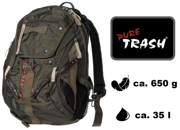 Outdoor Rucksack "PureTrash" - Groß - ca. 35 Liter - Oliv - ca. 600g - ca. 30 x 50 x 25 cm