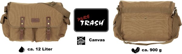 Handtasche Canvas "PureTrash" - ca. 12 Liter - Echtleder- und Messingaccessoire - Braun - ca. 900 g - ca. 32 x 46 x 25 cm