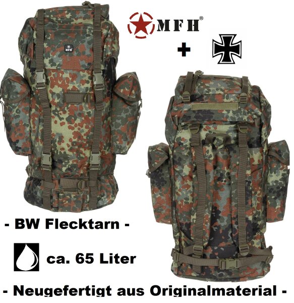 Deutscher Bundeswehr Kampfrucksack - Neufertigung - Flecktarn - ca. 65 Liter - ca. 1,4 kg - ca. 43 x 63 x 21 cm