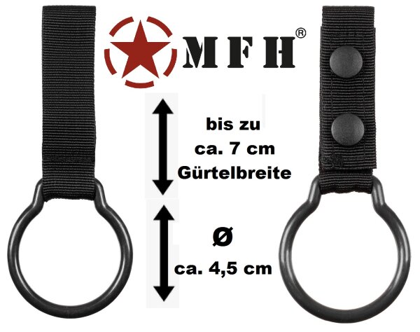 Taschenlampenhalter - mit Ring (bis Ø 4,5 cm) - bis ca. 7 cm Gürtelbreite - Schwarz