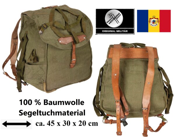 Rumänischer Rucksack - ca. 30 Liter - Oliv - ca. 1,8 kg -  ca. 45 x 30 x 20 cm -- 100% Baumwolle - Original Militär