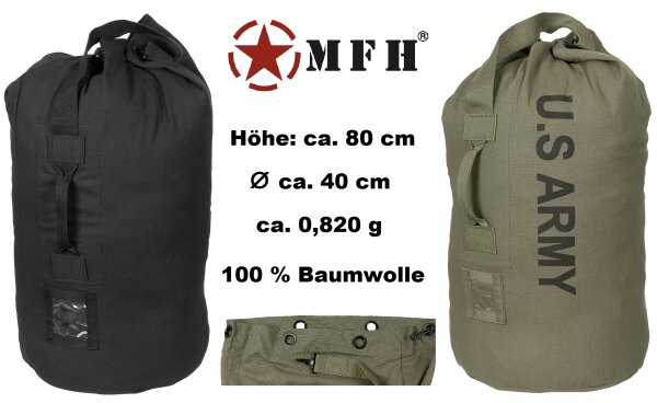 US Seesack - mit Trageriemen - ca. 100 Liter - ca. 820 g - ⌀ ca. 40 cm - Höhe ca. 80 cm - 100 % Baumwolle - Farbe: