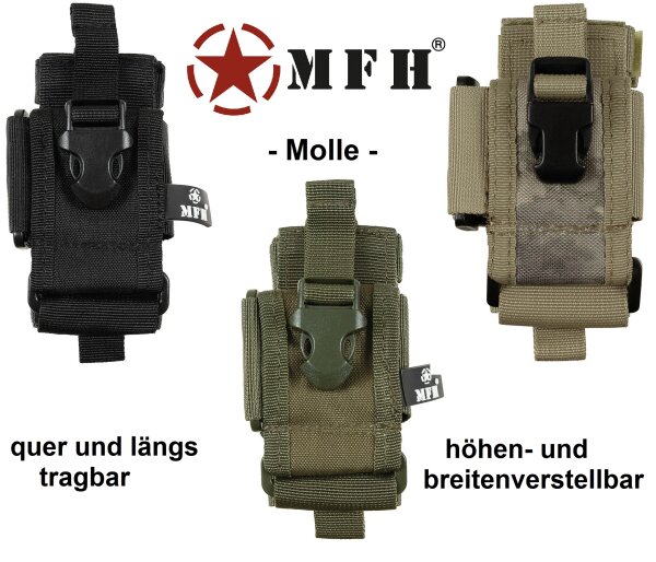 Handyhalter - Handytasche - Molle - Verstellbar - ca. 11 x 5 x 3,5 cm bis 15 x 7,5 x 1,5 cm - quer und längs tragbar