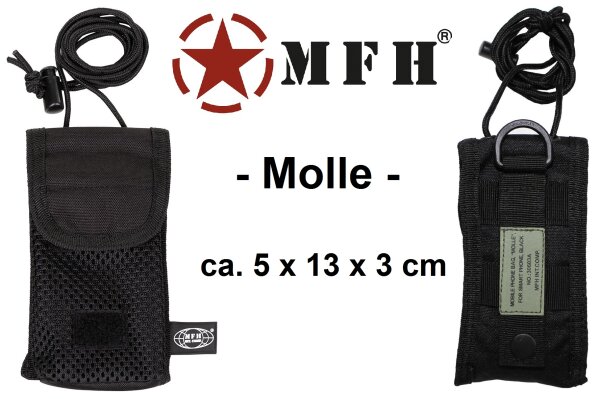 Handytasche - Molle - Schwarz - Deckel mit Klettverschluss - ca. 5 x 13 x 3 cm, 100 % Polyester