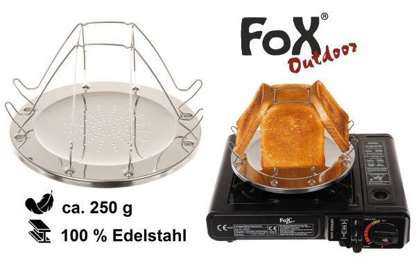 Campingtoaster - Klappbar - für 4 Scheiben - mit Zange - 100% Edelstahl - Packmaß: ca. 22 x 2 cm - ca. 250 g