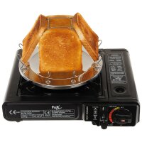 Campingtoaster - Klappbar - für 4 Scheiben - mit Zange - 100% Edelstahl - Packmaß: ca. 22 x 2 cm - ca. 250 g