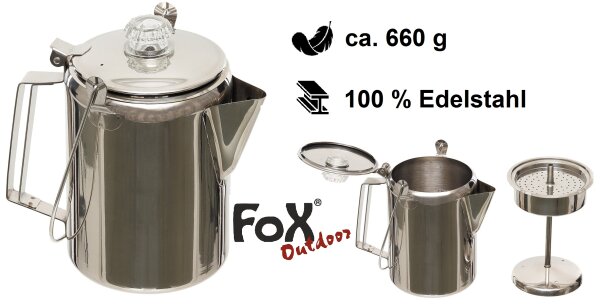 Kaffeekanne - mit Perkolator - ca. 9 Tassen - ca. 1,5 Liter - ca. 660 g - Kanne: ca. 20 x 12 cm - 100 % Edelstahl