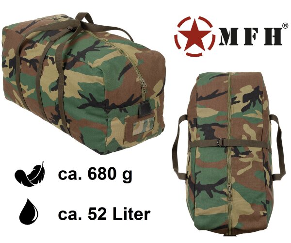 Feldtasche - ca. 52 Liter - 2 Tragegriffe -  Woodland - Kompressionsriemen - ca. 64 x 33 x 27 cm - ca. 680g