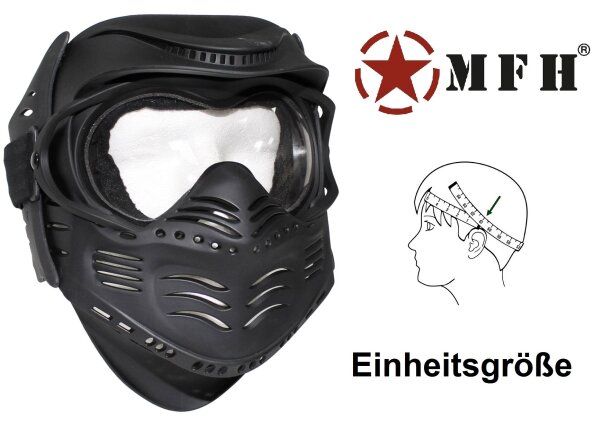 Gesichtsmaske "Fight" - Brille mit verspiegelten Gläsern herausnehmbar - variabler Kinnschutz - verstellbares Gummiband - Anti-Rutsch Beschichtung