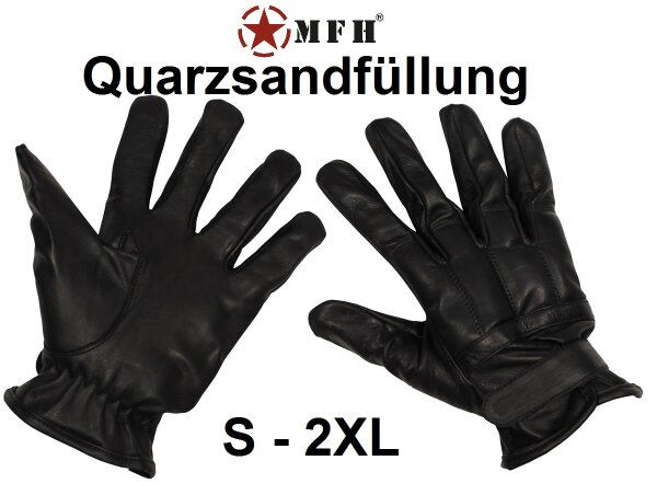 Lederhandschuhe mit Quarzsandfüllung - Schwarz - griffiges, weiches Leder - 100 % Rindsleder