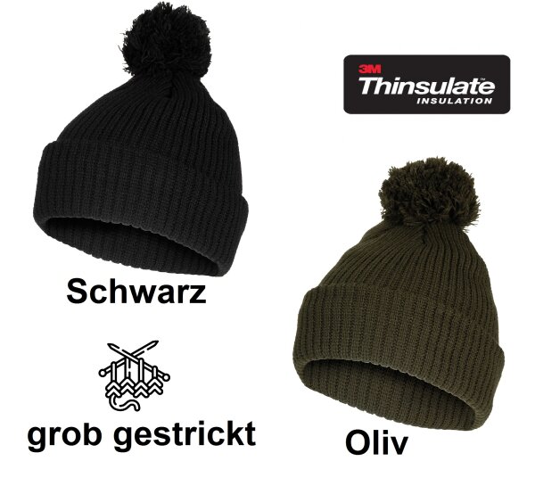 Bommelmütze - grob gestrickt - 3M™ Thinsulate™ Insulation - Einheitsgröße - breiter Umschlag