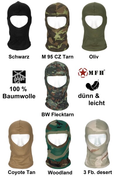 Sturmhaube - Balaclava - 1 Loch - Dünn - eingefasstes Augenloch -Einheitsgröße - 100 % Baumwolle - leicht & elastisch