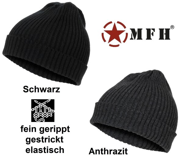 Rollmütze - mit breitem Umschlag - feinrippig gestrickt - Einheitsgröße - besonders wärmend - 100 % Polyacryl