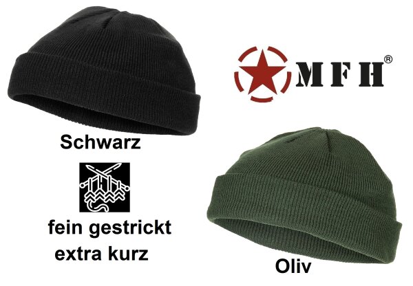 Rollmütze - mit Umschlag - extra kurz - fein gestrickt – Einheitsgröße - 100 % Polyacryl