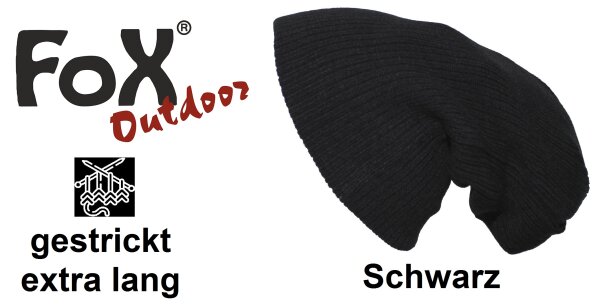 Strickmütze - extra lang - locker sitzend - schwarz - doppelt gelegt - Einheitsgröße - 100 Polyacryl