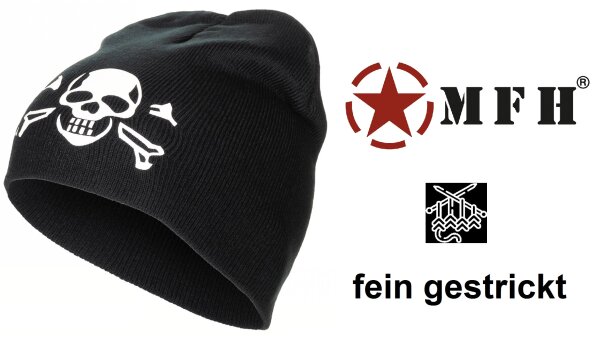 Strickmütze - Totenkopf - fein gestrickt - Einheitsgröße - schwarz - sehr warm - 100 % Polyacryl